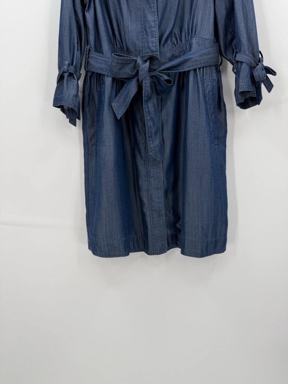 Banana Republic Chambray Denim Trench Coat Dress Belted Blue Lightweight Jacket - Picture 8 of 15